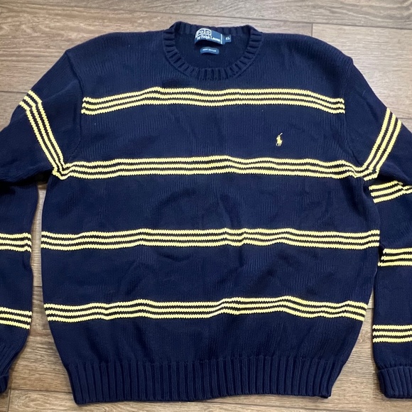 Polo Ralph Lauren Other - Polo Ralph Lauren Sweater Navy Yellow Striped Crewneck Men's Sweater Sz XL